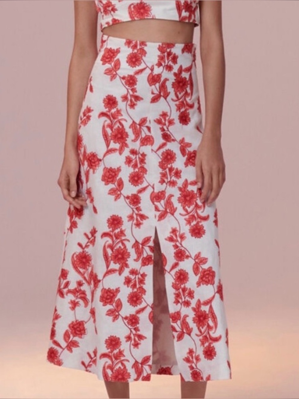 Rebecca Taylor Scarlet Embroidered Linen Midi Skirt Size 0 NWOT designer luxury